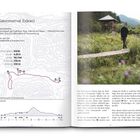 "Naturreservat Zelenci": Karte mit Routeninfos und Schwierigkeitsgrad.  Foto: Person auf Steg in grüner Landschaft vor Bergen.