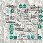 Topografische Karte mit Texten wie "Gruppo Ortler" und "BORMIO". Markierte Straßen mit Zahlen in grünen Sechsecken.