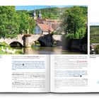 Text: Grünbrücke in Gerlachsheim, St.-Sigismund-Kapelle, barocke Brücke. Bild zeigt Fluss, Brücke, Gebäude, Natur.