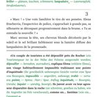 Oben sind Vokabeln mit französischen und deutschen Übersetzungen in Grün. Der Text beschreibt eine Szene mit Personen im Dialog.