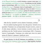 Text beschreibt eine Szene: Regen, Angst bei Tartufo, Tommaso fliegt, italienische und deutsche Übersetzungen.