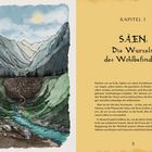Kapitel 1: Säen: Die Wurzeln des Wohlbefindens. Links ist eine Illustration von Bergen, Fluss mit Blumen und Wurzeln.