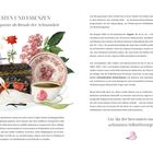 Titel: "GESTEN UND ESSENZEN - Duftpräparate als Rituale der Achtsamkeit". Oben florales Arrangement mit Schwan, Tasse und Dose.