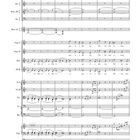 Notenseite mit Zeilen für Flöten, Oboe, Klarinette, Fagott, Hörner, Soprane, Alt, Violine, Bratsche, Cello und Orgel.