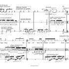Musikalisches Notenblatt, kombiniert mit Anweisungen auf Französisch und Niederländisch, enthält ungewöhnliche Symbole.