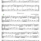 Meniuett von Mozart und Dudelsack von Daquin. Zwei Musikstücke, jeweils mit Noten, Komponisten und Geburtsjahre.