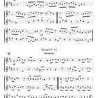 Duett 10 Andante, Duett 11 Menuetto. Notenblätter mit zwei musikalischen Stücken für ein Duett.