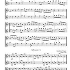 Partitur mit "Hornpipe" von John Abraham Fischer und "Menuett" von Gottfried Finger. Noten und Taktarten sind sichtbar.