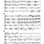 Notenblätter mit Musikpartitur für verschiedene Instrumente: Flöte, Oboe, Klarinette, Horn und Fagott.