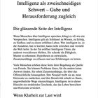 Kapitelüberschrift: "Intelligenz als zweischneidiges Schwert". Abschnitt: "Die glänzende Seite der Intelligenz". Schluss: "Wenn Klarheit zur Last wird".