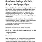 Kapitel 2 beschreibt drei Gesichter des Overthinkings: Grübeln, Sorgen, Analyseparalyse. Gesicht 1 fokussiert auf das Grübeln.