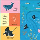 big whale, baby whale, What can you spot?, bubbles, seaweed, school of fish, manta ray, Let's go home, baby whale. Unterwasserwelt.