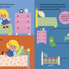 Links: "Next Goldilocks went upstairs...". Mitte: Ein Mädchen auf einem Bett, dann ein härteres Bett. Rechts: Ein Irrgarten mit Betten.