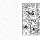 Eine Illustration in Schwarz-Weiß mit einer Cartoonfigur, die in Panik umherläuft. Texte beschreiben Verwirrung und Schock.