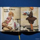 Text: "Jessie Willcox Smith". Illustration: Ein Mädchen näht, ein Kind reicht ihr ein Tablett mit Kanne und Beeren.
