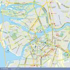 St. Petersburg Karte mit Straßennamen: Neva, Petrogradskaja, Vasileostrovskij, Primorski, Bolscheochtinski, Smolny.