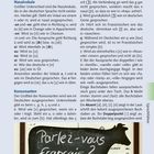 "Parlez-vous français?" steht auf einer Tafel in Form einer Kuh. Es ist Teil einer Seite aus einem Sprachführer über Nasalvokale.