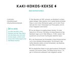 KAKI-KOKOS-KEKSE. Zutaten: 2 reife Kakis, 120 g Kokosraspel, 100 g Zartbitterschokolade. Anleitung für Kekszubereitung.