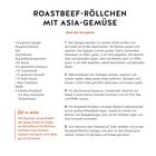ROASTBEEF-RÖLLCHEN MIT ASIA-GEMÜSE. Zutaten: Spargel, Bohnen, Salat. Zubereitung: Gemüse kochen, einwickeln, servieren.