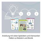 Anleitung zu Spielideen und Fakten zu Robotern. Buch mit Glühbirne und drei nummerierte Seiten.