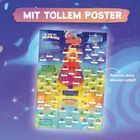 „MIT TOLLEM POSTER“, „Die Insel der Mookies“, „Benenne deine Mookies selbst!“ Eine bunte Illustration mit fantasievollen Figuren.