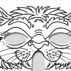 Illustration einer Katzengesichts-Maske mit detaillierten Linien und ausgeschnittenen Augen.