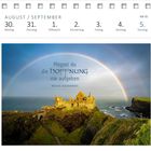 Kalenderseite mit Datum Ende August bis Anfang September, ein irischer Segenswunschtext und eine Burg unter einem Regenbogen.
