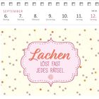 Kalenderwoche 36, 6. bis 12. September. Zitat: "Lachen löst fast jedes Rätsel." Florales Muster.