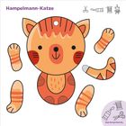 Text: „Hampelmann-Katze“, „Das brauchst du.“ Illustration einer Katze mit Bastelanleitung.