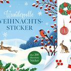 "Wundervolle Weihnachts-Sticker" und "über 200 illustrierte Sticker". Illustration: Winterlandschaft mit Hasen, Vogel, Beeren.