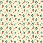 Weihnachtliches Muster mit roten Schleifen, Stechpalmenblättern, Beeren, Tannen und goldenen Sternen auf beigem Hintergrund.