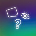 Sprechblase, Auge und Fragezeichen als weiße Symbole auf einem bunten Farbverlauf-Hintergrund.