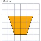 Gleichschenkliges Trapez. Grundseiten: 2 cm und 4 cm, Höhe: 3 cm, Fläche 9 cm². Orange Trapezform auf Raster.