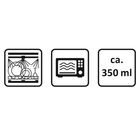Text "ca. 350 ml"; links drei Symbole: Geschirrspüler, Mikrowelle, Volumenangabe.