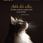 Februar-Kalenderblatt mit Spruch "Achte dich selber, und die anderen werden dich auch achten." Bild einer Katze von der Seite.