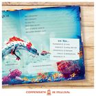 Formular mit Fragen wie "Mein Lieblingsfutter" und Auswahl: "Ich bin...". Illustration eines Meeres mit Drachen und Fisch.