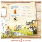 "Meine Haarfarbe", "Meine Augenfarbe", "Kreuze an, was du lieber magst". Illustration von Kühen auf einer Wiese.