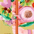 "For You" in goldener Schrift. Aquarell-Illustration eines Blumenstraußes, gehalten von einer Hand, mit einem Bleistift in der Mitte.