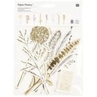 "Paper Poetry", "Geschenkanhänger XL", "8 Stück". Illustration von goldenen und weißen Pflanzenanhängern.