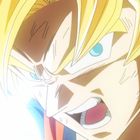 Ein blondhaariger, blauäugiger Anime-Charakter mit entschlossenem Blick und offenem Mund, umgeben von einem leuchtenden Effekt.