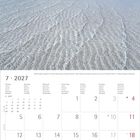 Kalenderblatt für Juli 2027, mit Notizenfeld. Oben weiße Sandbank, türkisfarbenes Meer, blauer Himmel.