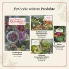 "Entdecke weitere Produkte" zeigt fünf Kalender/Bücher mit Obst, Gemüse und floralen Designs auf beigem Hintergrund.