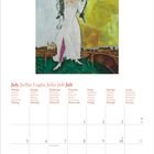 Juli auf 6 Sprachen, Wochentage in 12 Sprachen. Illustration eines Paars, einer steht auf den Schultern des anderen.