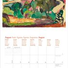 August, Montag, Dienstag, Mittwoch, Donnerstag, Freitag, Samstag, Sonntag. Kalender für August 2027. Buntes Gemälde oben.