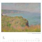 Juli. Kalender 2027. Illustration von Claude Monet: Küstenlandschaft mit Klippen und Meer in sanften Farben.