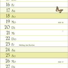 „April“ steht oben, darunter eine Liste mit Tagen und Daten. Unten sind Blumen und ein Schmetterling gemalt.