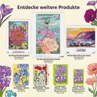 "Entdecke weitere Produkte." Verschiedene bunte Kalender und Notizbücher mit Illustrationen von Blumen und Landschaften umgeben von Blumen.