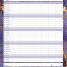 Kalender für August. Wochentage mit leeren Spalten, Notizfeld unten. Hintergrund in Blau und Gold.