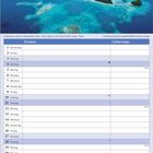 Geburtstage, Termine für Juli 2027, Chelbacheb-Inseln, türkisblaues Meer, grünes Festland, blauer Himmel, Wolken.