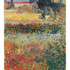 Vincent van Gogh, Garden in Bloom, Arles, 1888. Kalender mit farbenfrohem Blumenfeld und Bäumen.